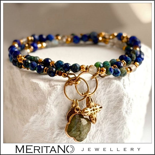 Bransoletka / naszyjnik z lapis lazuli, azurytem i labradorytem – biżuteria 2w1 Bransoletka / naszyjnik z lapis lazuli, azurytem i labradorytem – biżuteria 2w1