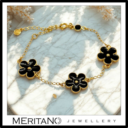 Czarno złota bransoletka kwiaty z onyksem Czarno złota bransoletka kwiaty z onyksem