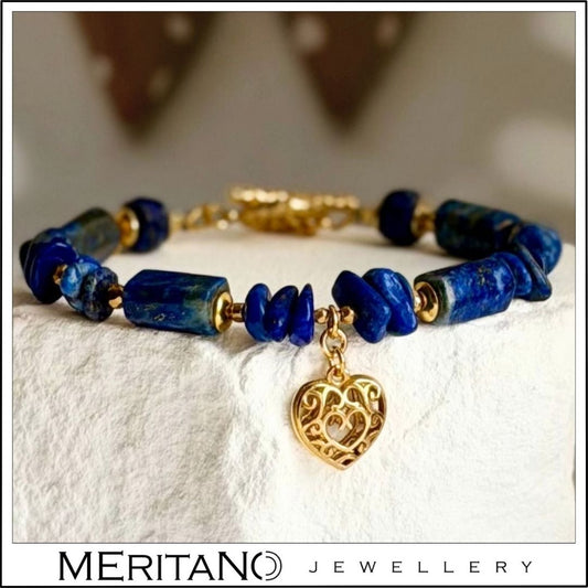 Bransoletka lapis lazuli i serce, niebieskie kamienie naturalne Bransoletka lapis lazuli i serce, niebieskie kamienie naturalne