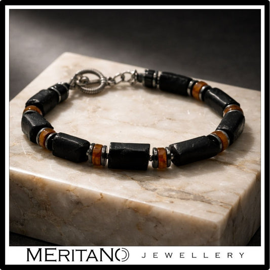 Bransoletka męska z turmalinem i granatem na bloku kamiennym Bransoletka męska z turmalinem i granatem na bloku kamiennym