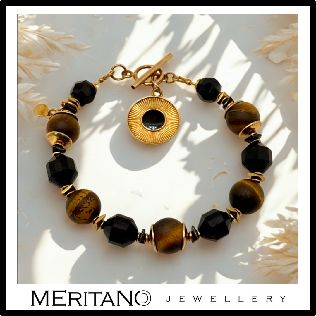 Bransoletka ochronna z turmalinem, tygrysim okiem i zawieszką