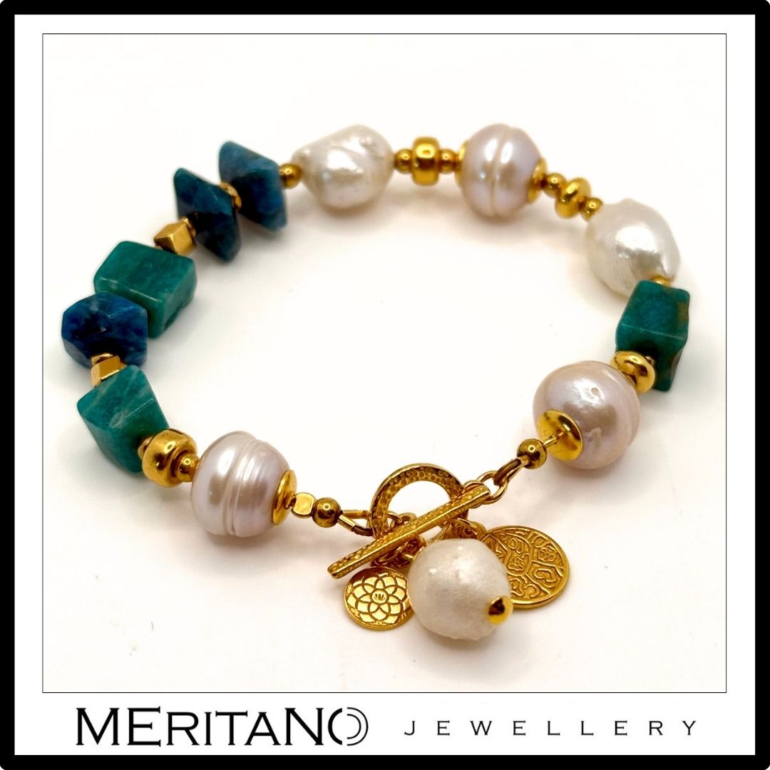 Bransoletka z amazonitem, perłami i zawieszką