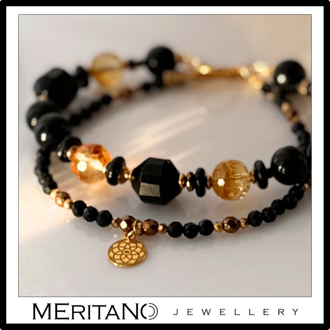 Bransoletka z czarnym turmalinem i cytrynem - widok z przodu