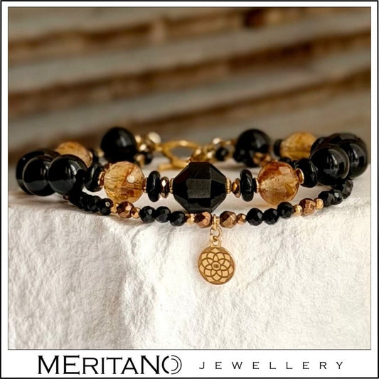 Podwójna bransoletka z turmalinem i cytrynem, widok z przodu Podwójna bransoletka z turmalinem i cytrynem, widok z przodu