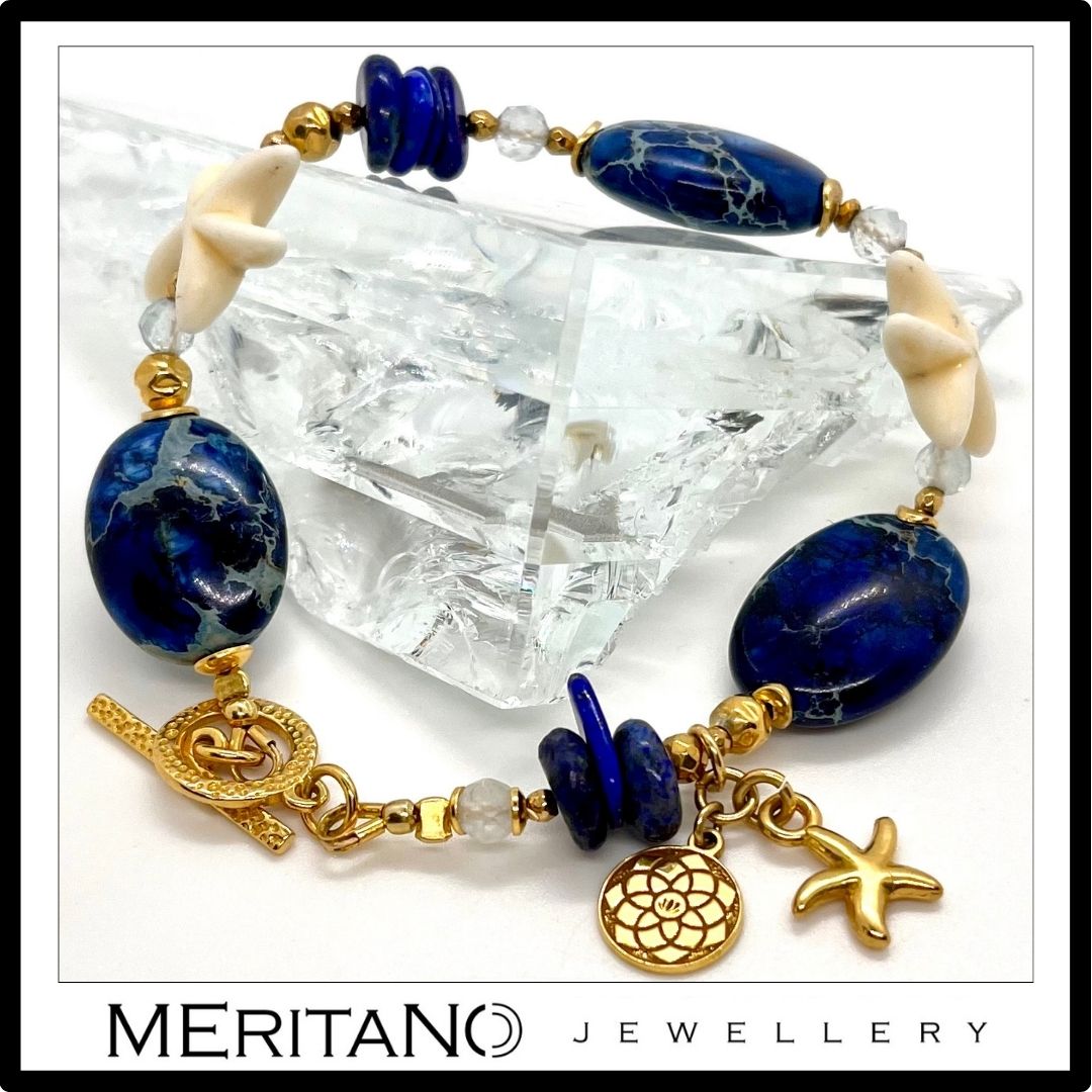 bransoletka z lapis lazuli i jaspisem z zawieszką