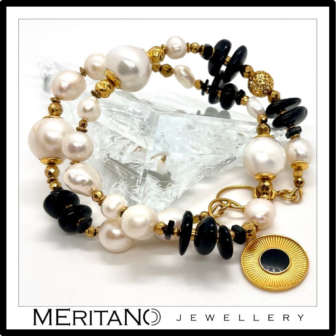 bransoletka z turmalinem i perłami