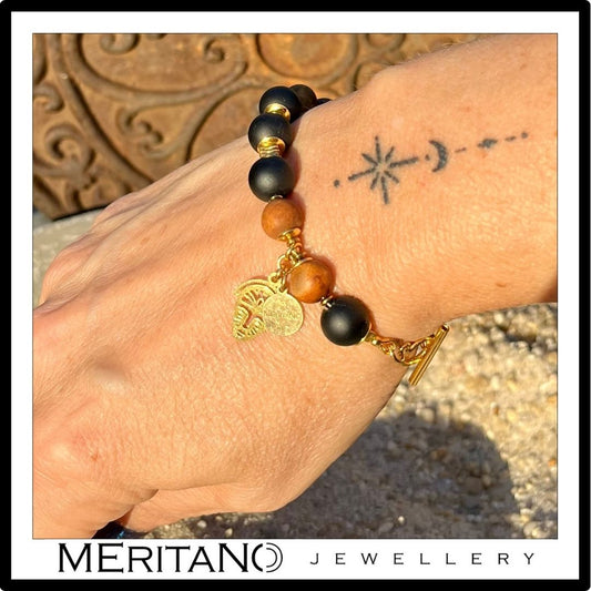 bransoletka z agatem i turmalinem na ręce bransoletka z agatem i turmalinem na ręce