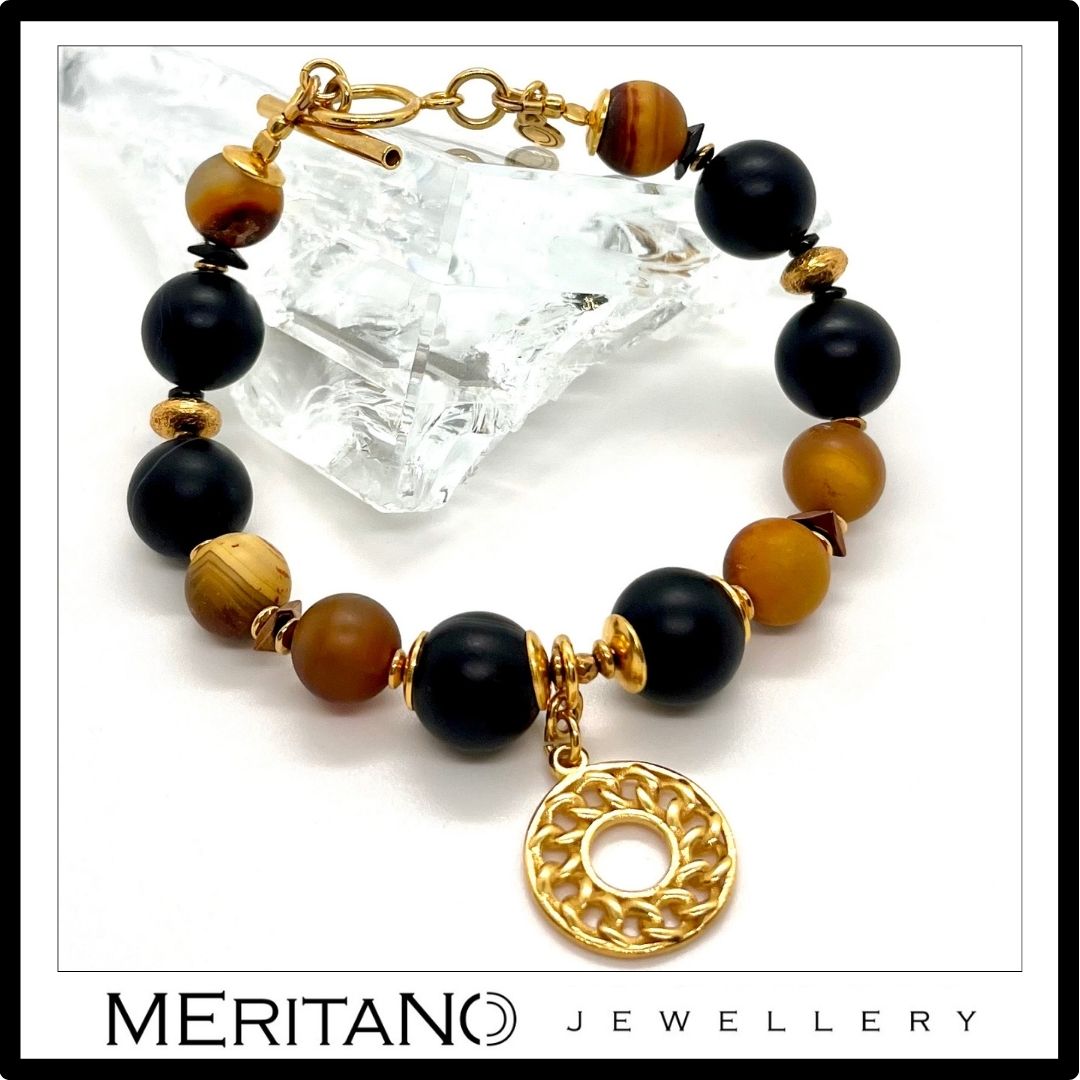 brązowo - czarna bransoletka z hematytem i agatem