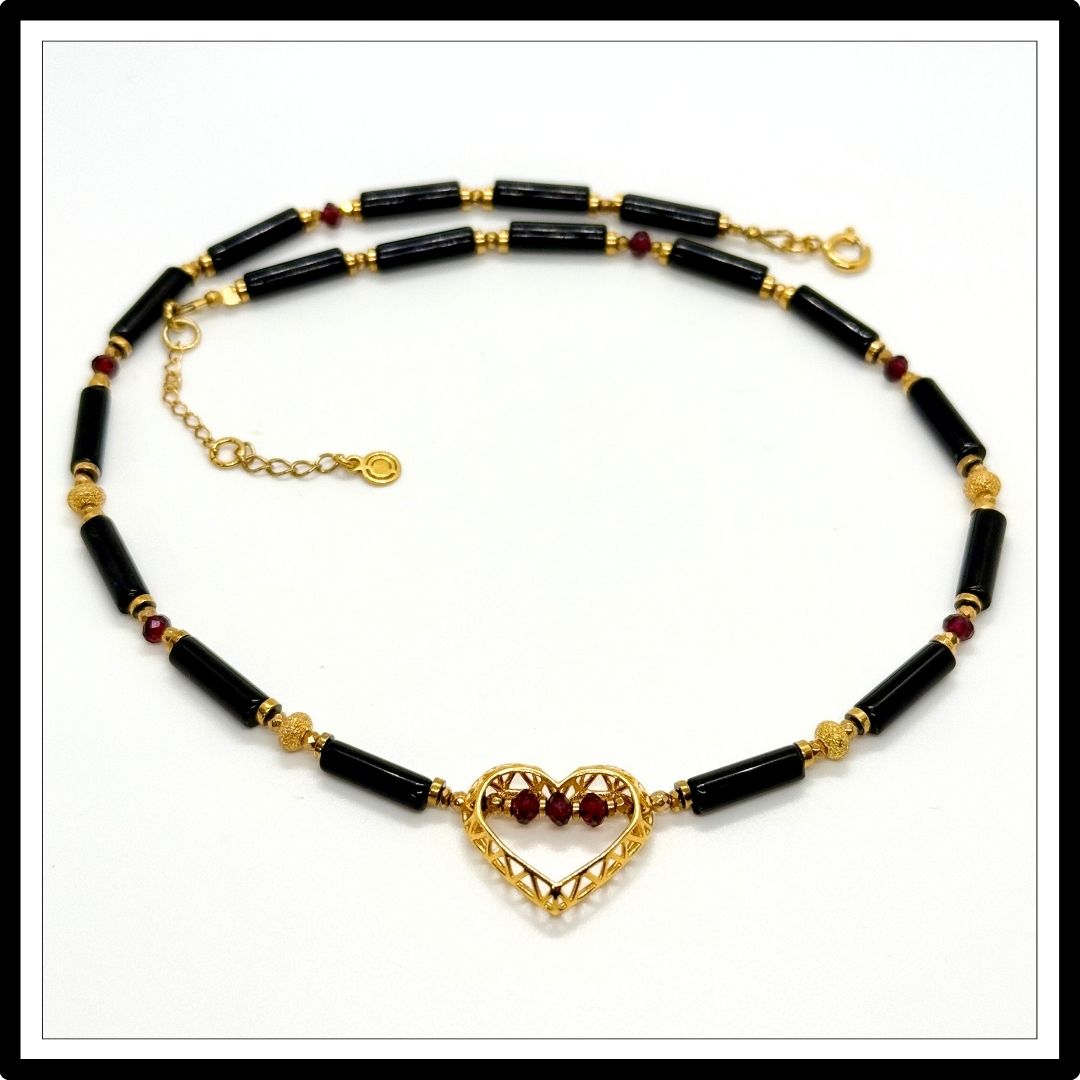choker z onyksem i granatem