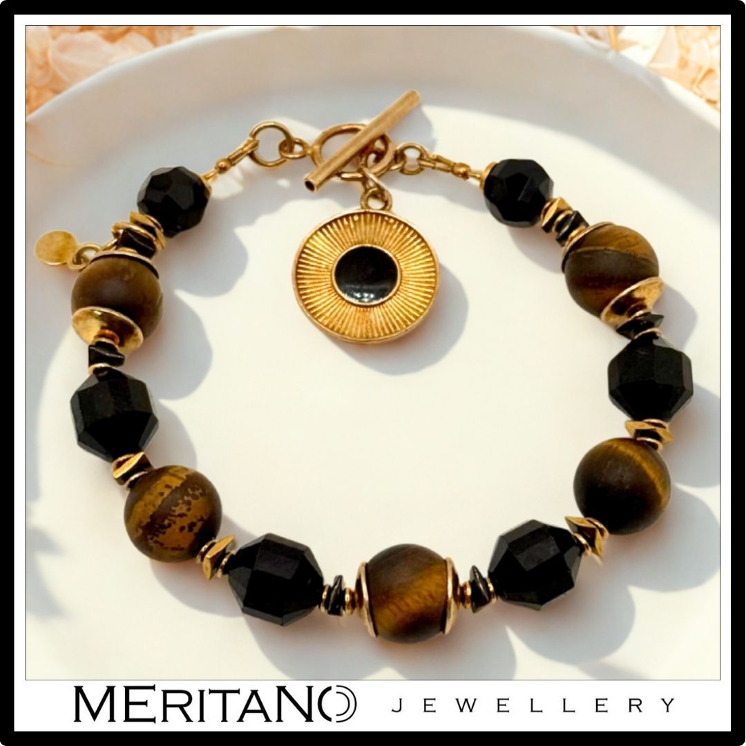 Bransoletka ochronna z turmalinem, tygrysim okiem i zawieszką