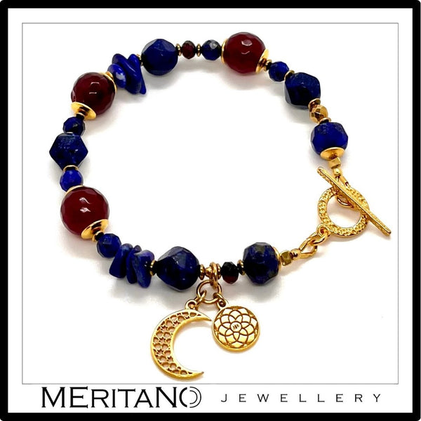 bransoletka lapis lazuli, agat, jadeit zawieszka księżyc
