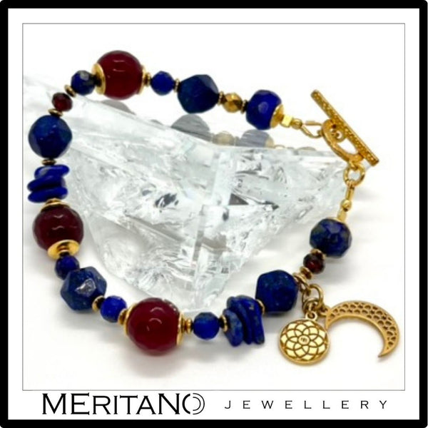 bransoletka lapis lazuli, agat, jadeit zawieszka księżyc