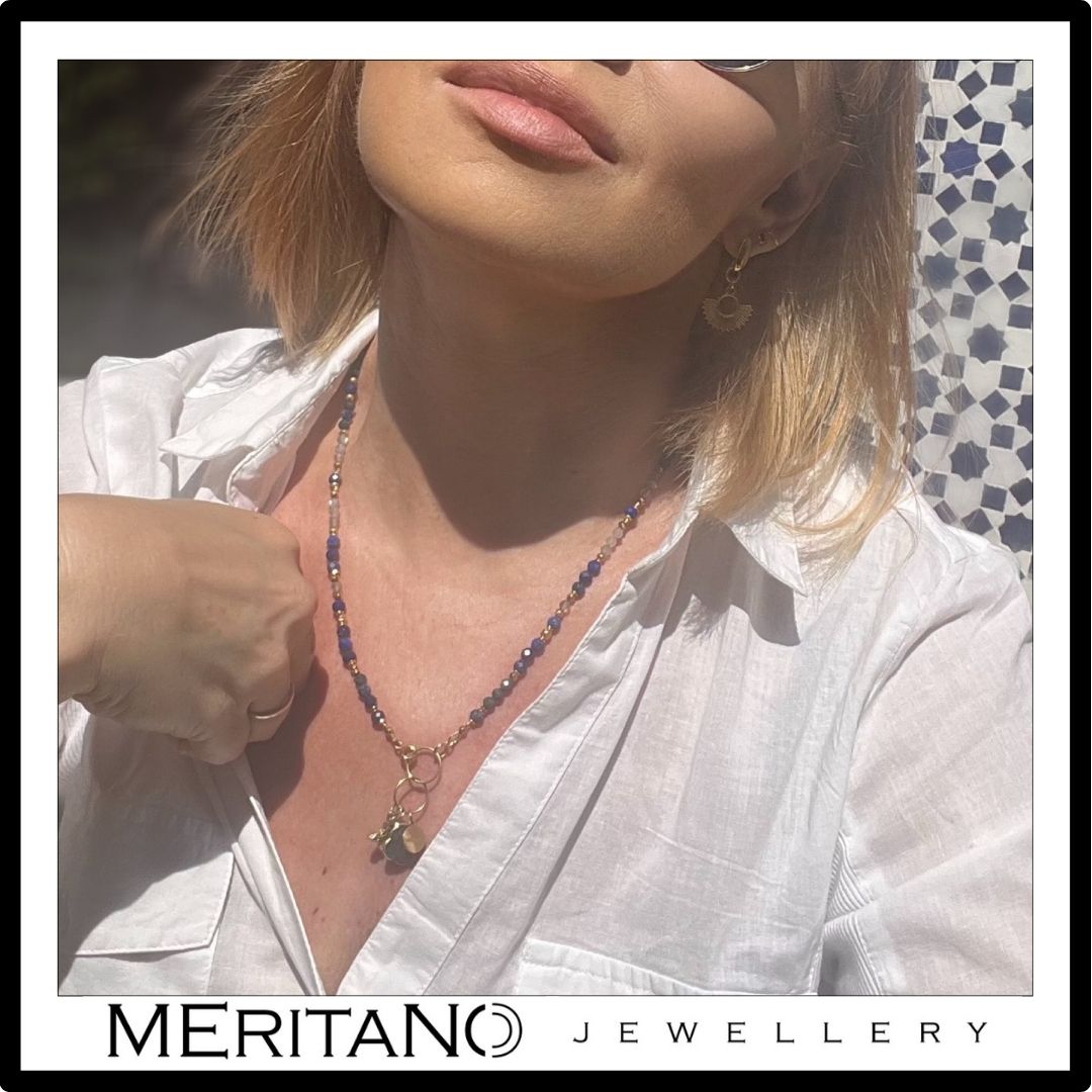 niebieska bransoletka naszyjnik lapis lazuli, azuryt, labradoryt, zawieszka