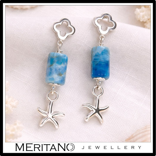 srebrne kolczyki z apatytem i rozgwiazdą srebrne kolczyki z apatytem i rozgwiazdą