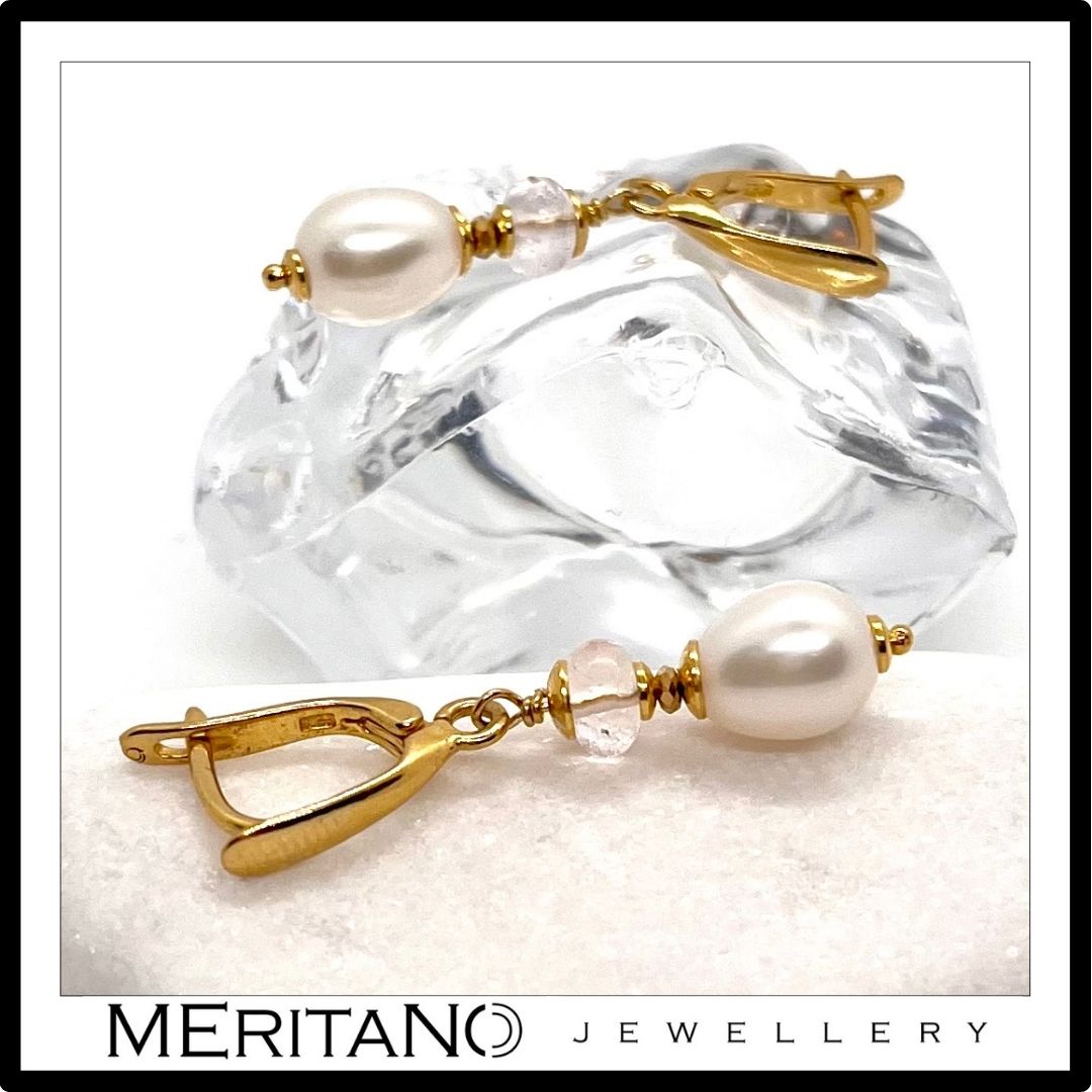 wiszące kolczyki z morganitem i perłami