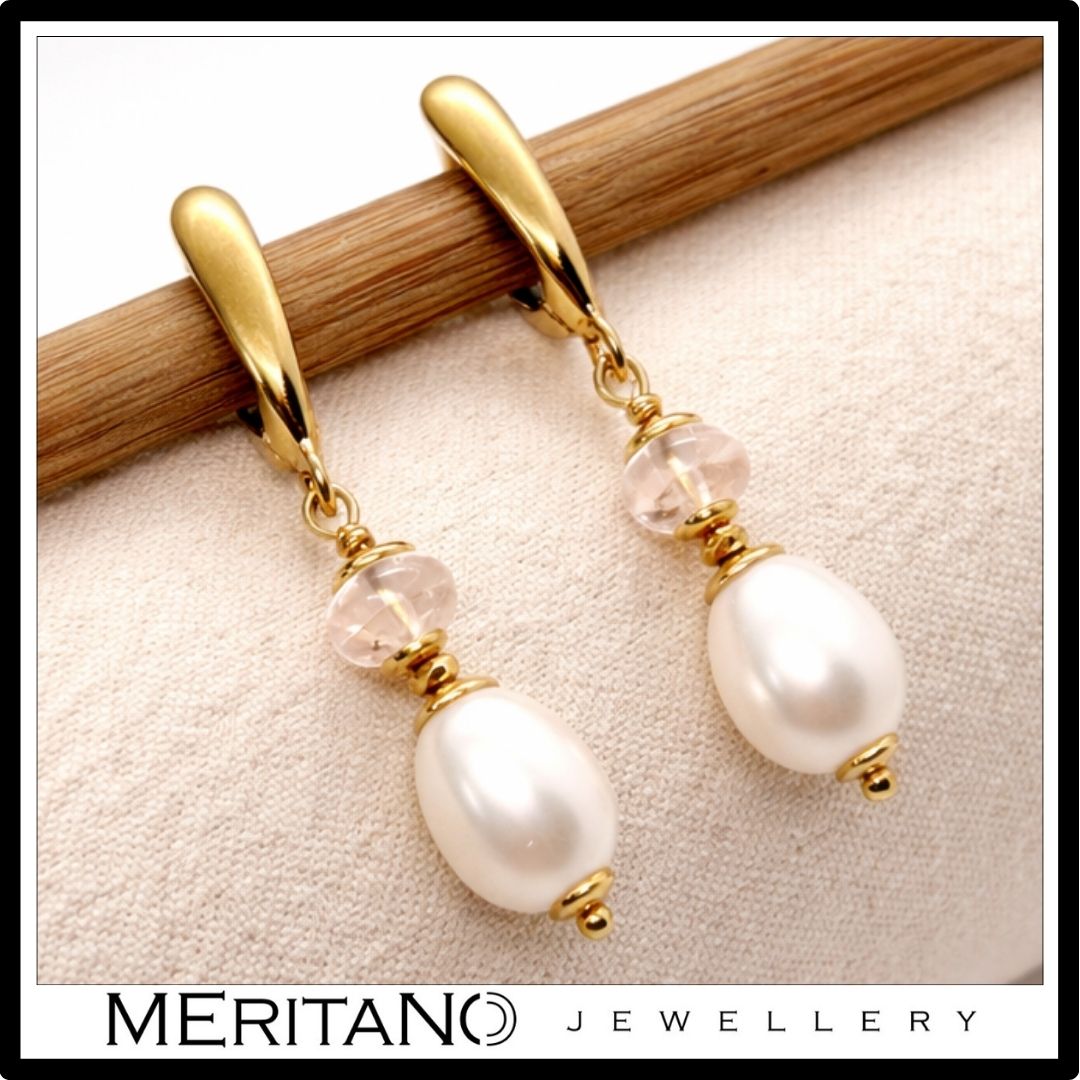 wiszące kolczyki z morganitem i perłami
