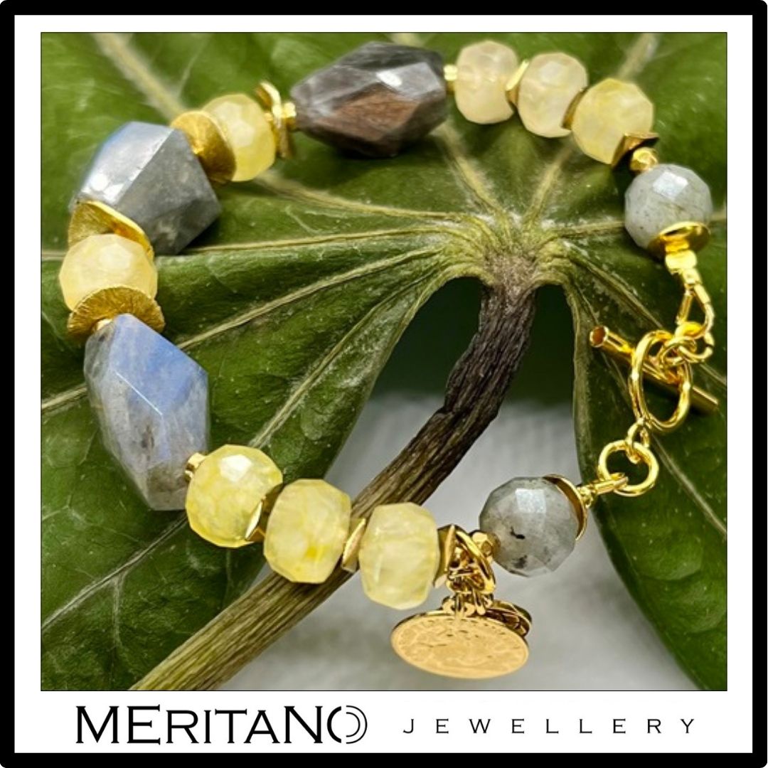 bransoletka z cytrynem i labradorytem z monetą