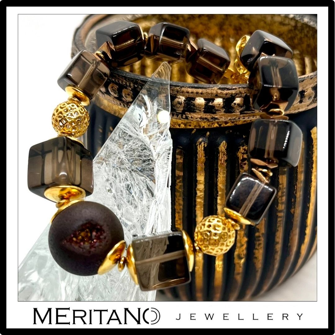 elegancka bransoletka z kwarcem dymnym i agatem