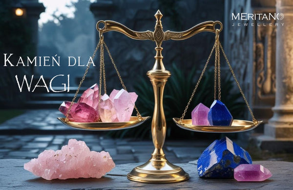 KKamień dla Wagi – symbol znaku zodiaku Waga oraz kamienie naturalne: lapis lazuli, kwarc różowy i turmalin różowy na eleganckim, dekoracyjnym tle