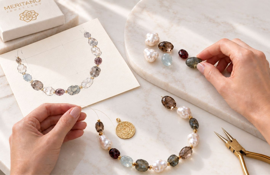 Ręczne projektowanie naszyjnika z kamieni naturalnych i pereł w MERITANO Jewellery