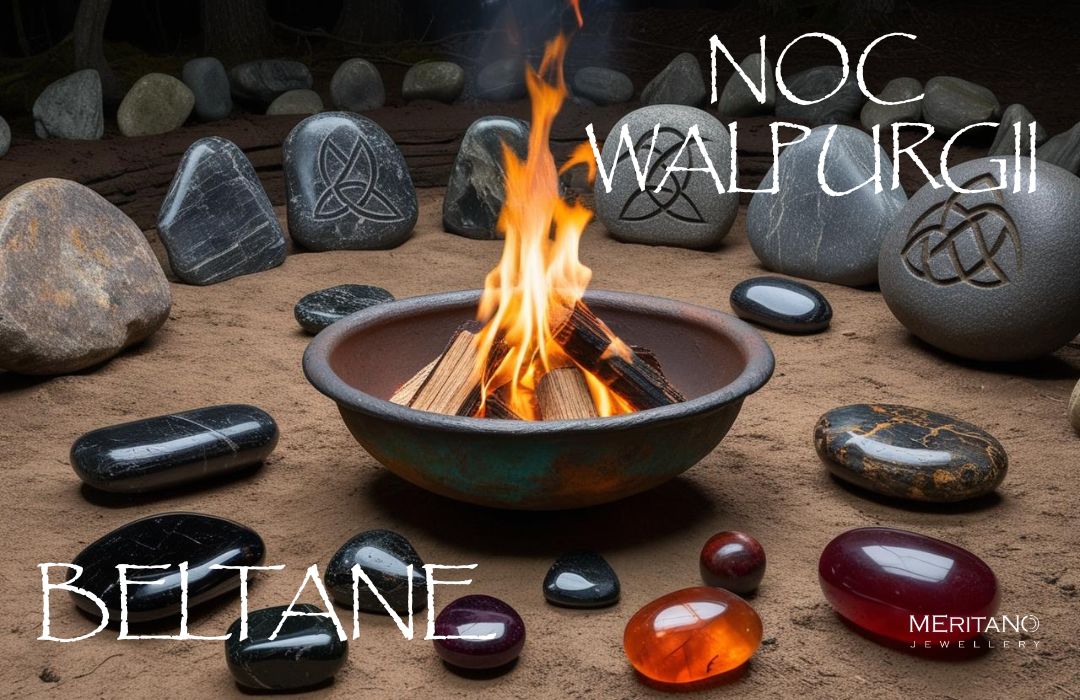 misa z ogniskiem. kamienie naturalne wokoło na ziemi. Świeto ognia. Beltaine. Noc Walpurgii