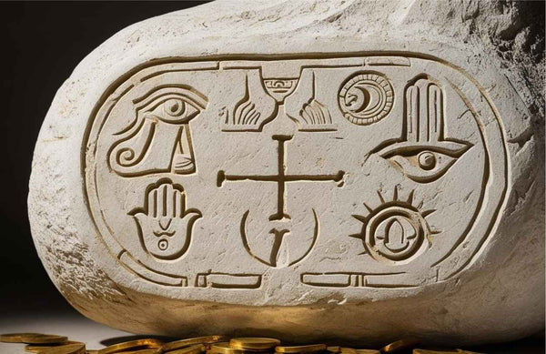 Symbole ochronne wyrzeźbione w jasnym kamieniu