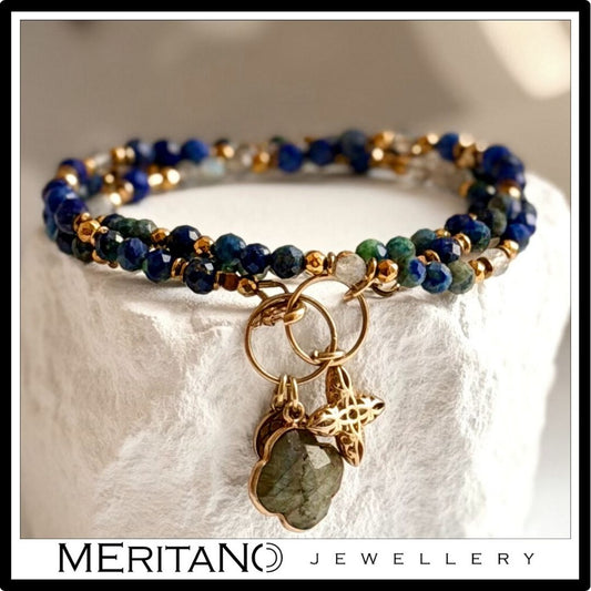 Bransoletka / naszyjnik z lapis lazuli, azurytem i labradorytem – biżuteria 2w1