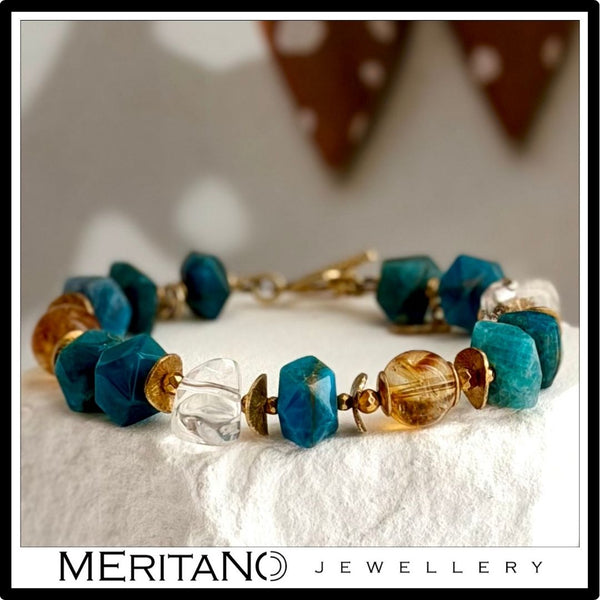 Bransoletka z cytrynem, apatytem i kryształem | Sen Sycylii N°0240