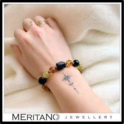 Bransoletka turmalin, cytryn i jadeit na ręce, duże kamienie 