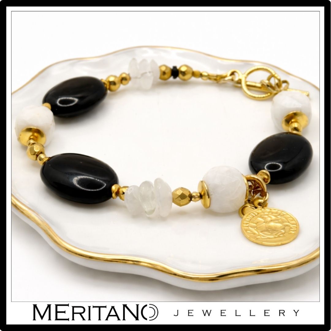 Bransoletka z kamieniem księżycowym i onyksem | Black and White N°0001