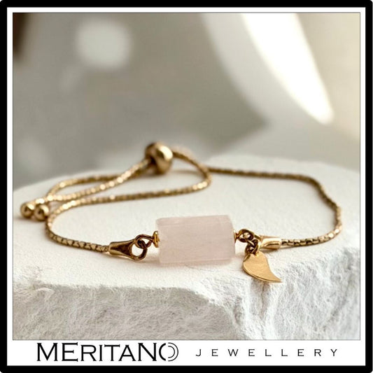 Bransoletka z różowym kwarcem, srebro pozłacane, delikatny łańcuszek z różowym kamieniem