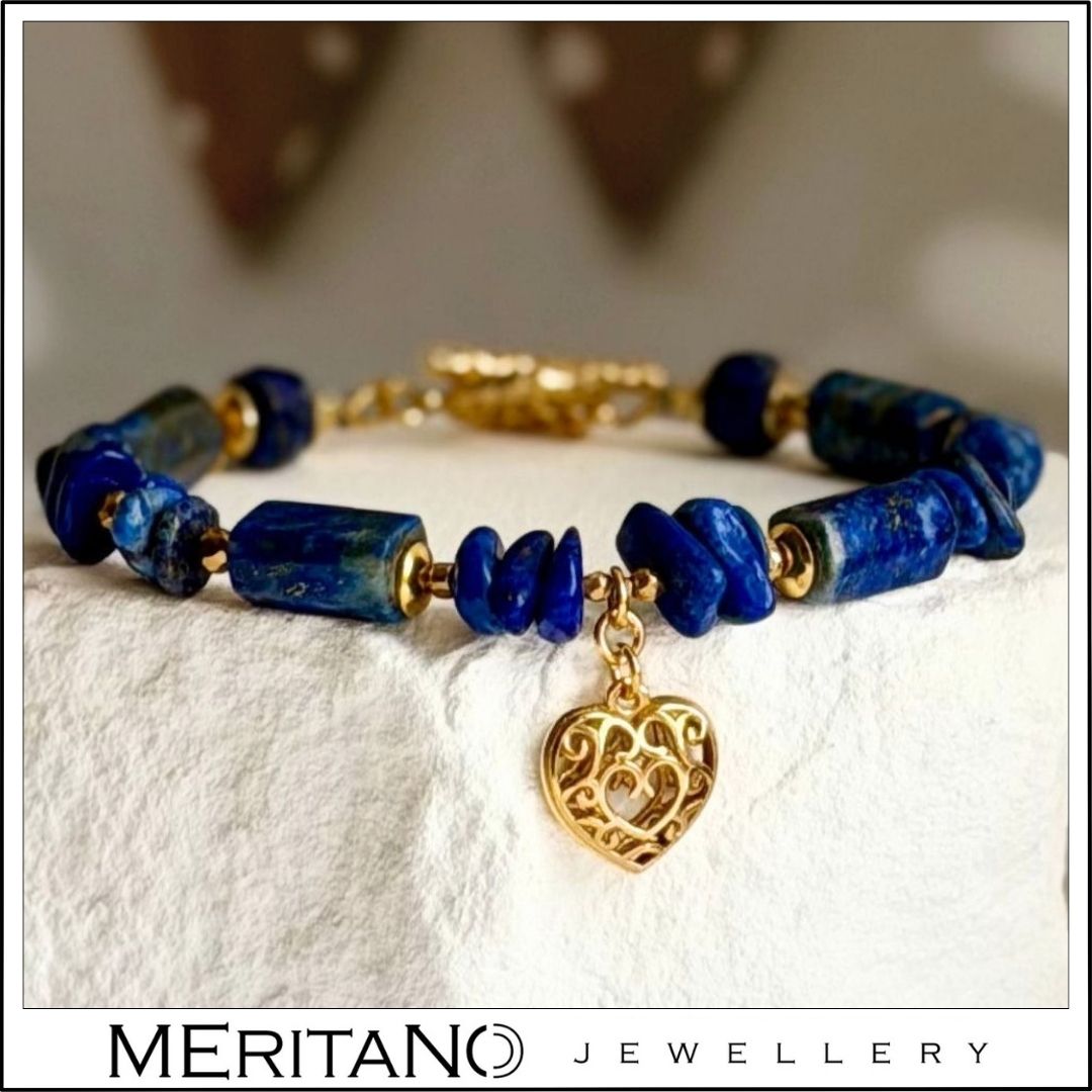 Bransoletka lapis lazuli i serce, niebieskie kamienie naturalne