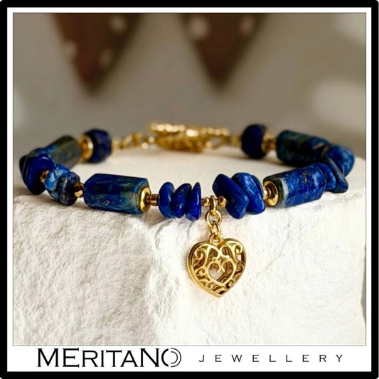 Bransoletka lapis lazuli i serce, niebieskie kamienie naturalne