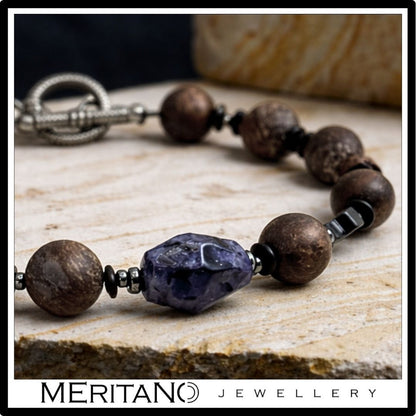 Bransoletka męska z kamieni naturalnych bronzytu i iolitu - detale