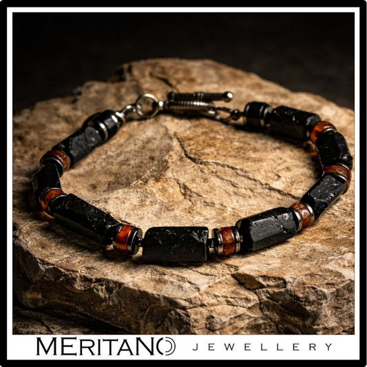 Bransoletka męska z turmalinem  i granatem - widok na kamieniu