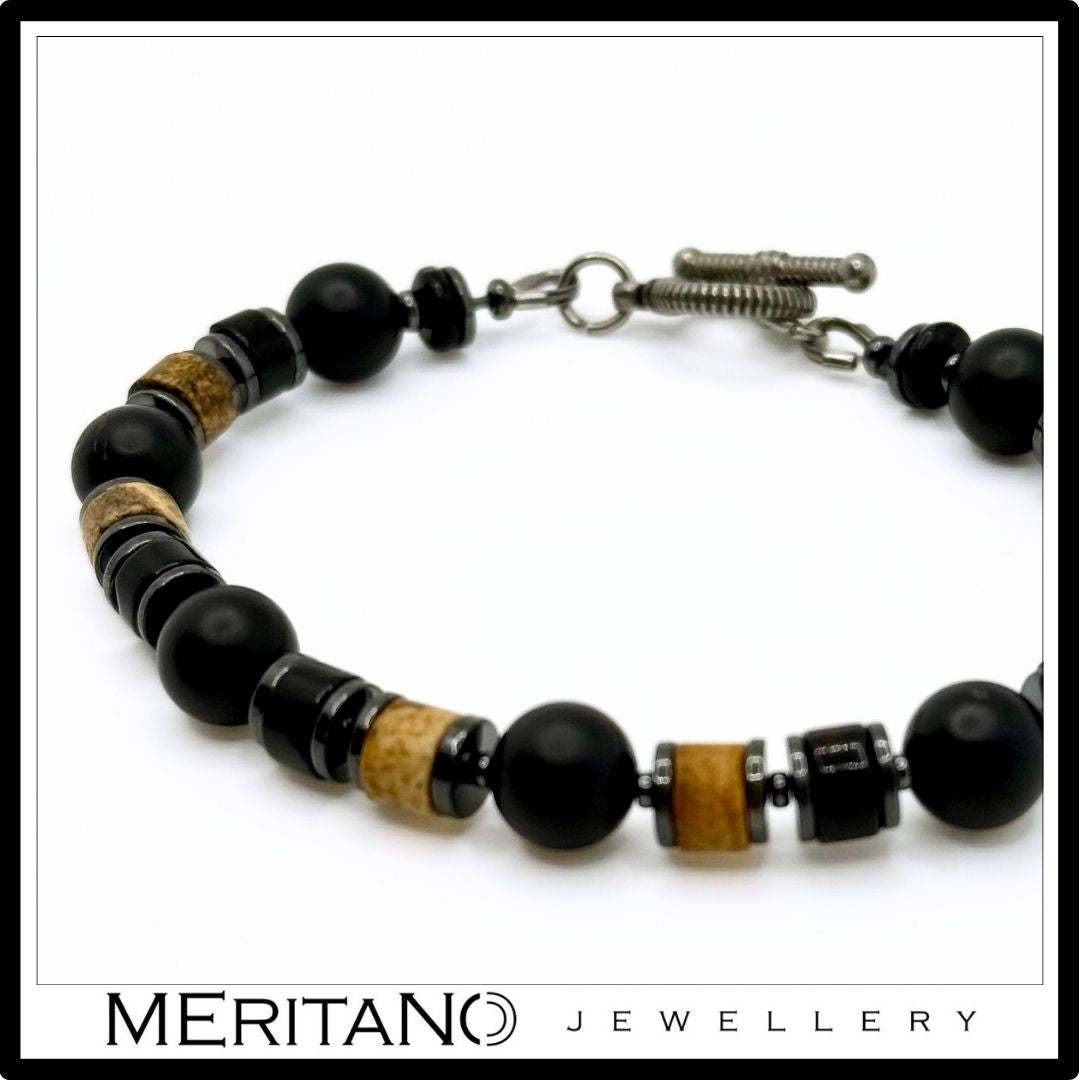 Męska bransoletka z turmalinem, onyksem i jaspisem - widok z góry