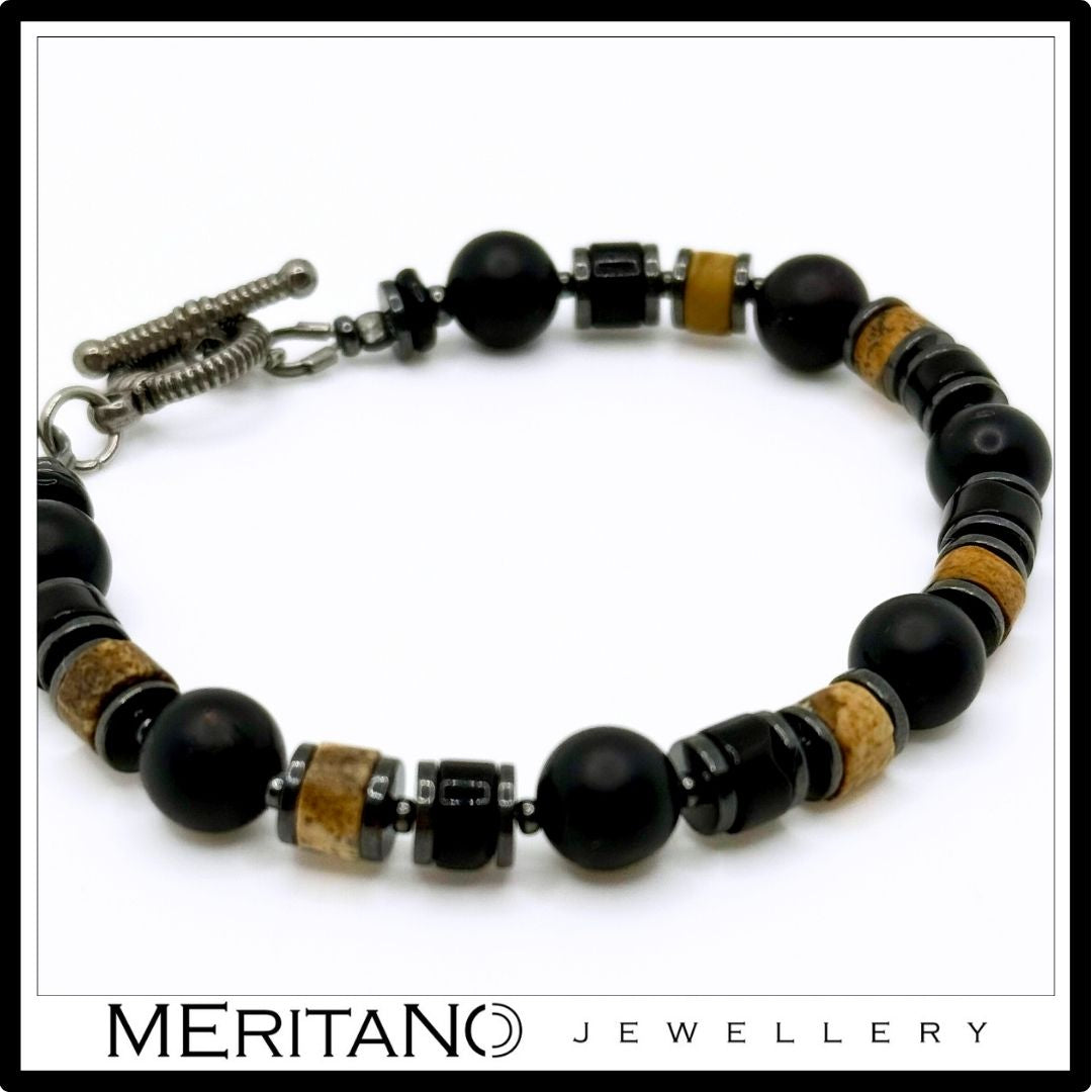 Męska bransoletka z turmalinem, onyksem i jaspisem - widok z góry