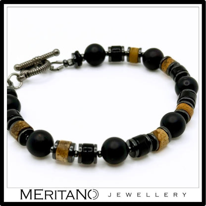 Męska bransoletka z turmalinem, onyksem i jaspisem - widok z góry