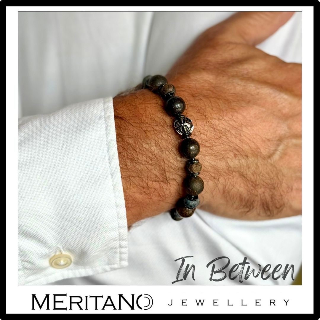 Bransoletka męska z kamieni, brązowa - na ręce