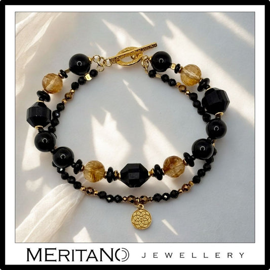 Podwójna bransoletka z turmalinem i cytrynem, widok z góry