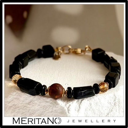 Bransoletka z turmalinem, onyksem, agatem i cytrynem, bransoletka ochronna