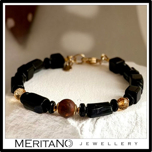 Bransoletka z turmalinem, onyksem, agatem i cytrynem, bransoletka ochronna