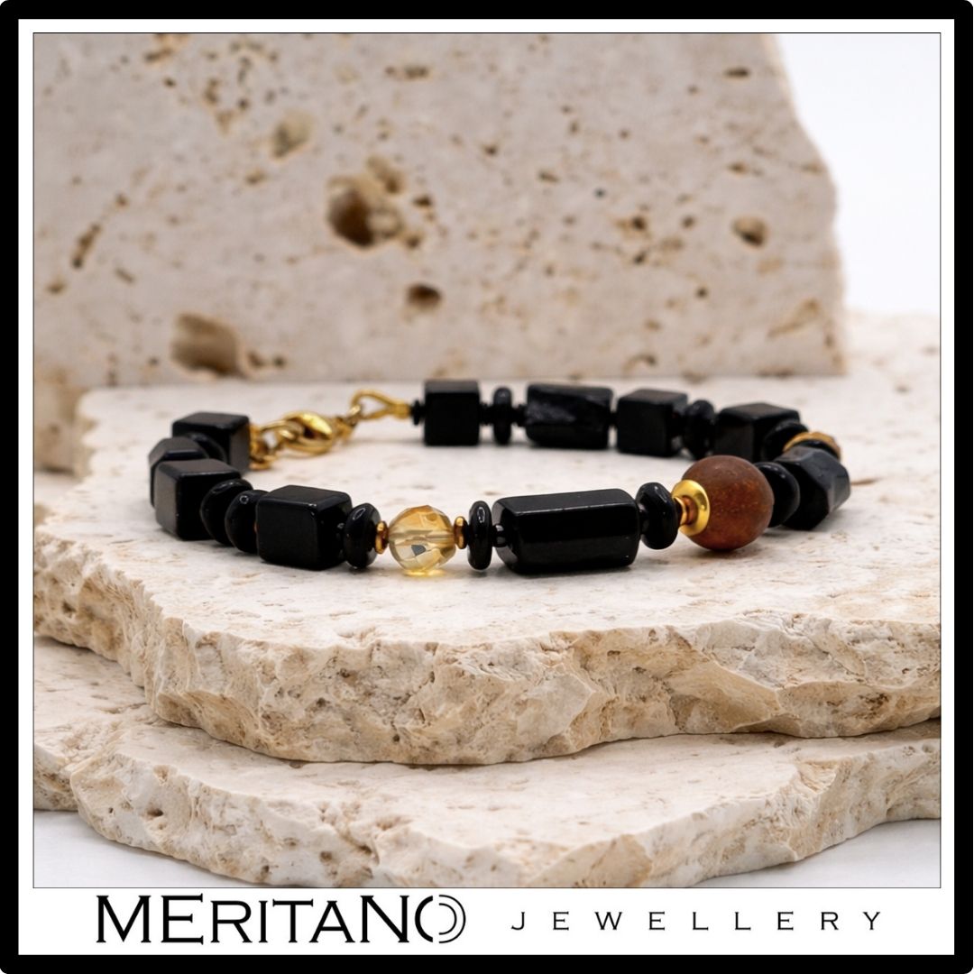 Bransoletka z turmalinem, onyksem, agatem i cytrynem widok z boku