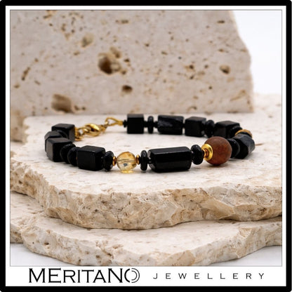 Bransoletka z turmalinem, onyksem, agatem i cytrynem widok z boku