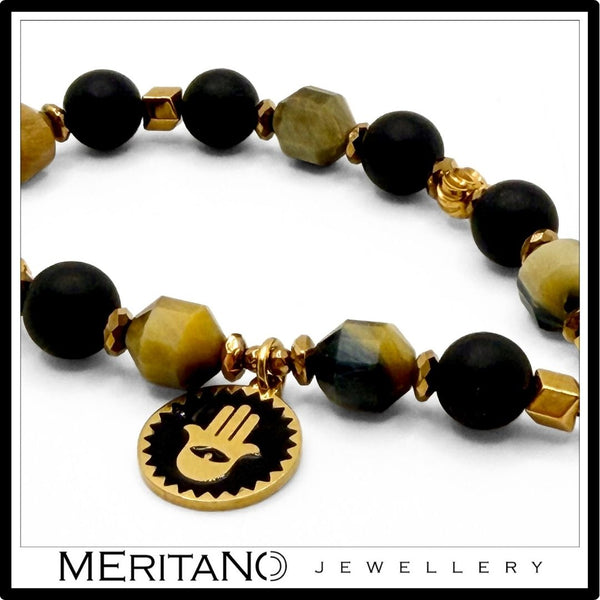 Elegancki brelok damski do kluczy, turmalin i tygrysie oko - zbliżenie