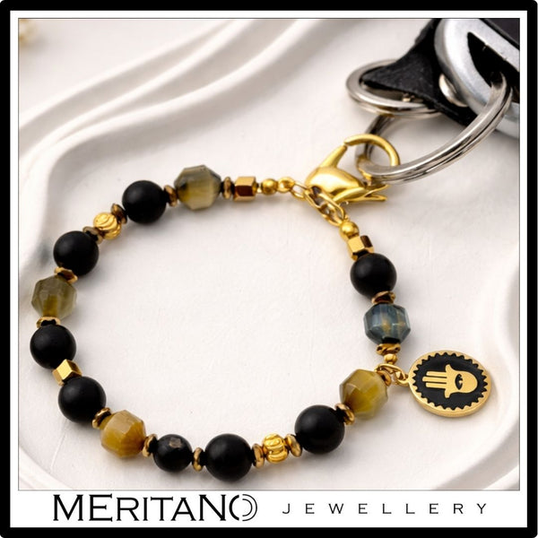 Brelok damski do kluczy z turmalinem i tygrysim okiem - widok z kluczami