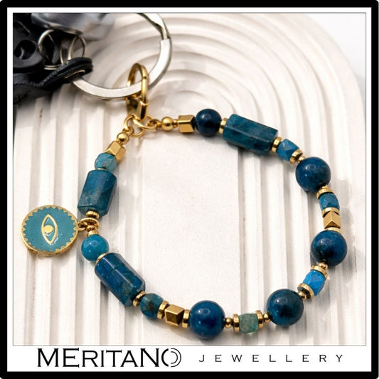 Elegancki brelok do kluczy z kamieni naturalnych apatyt - widok z kluczami