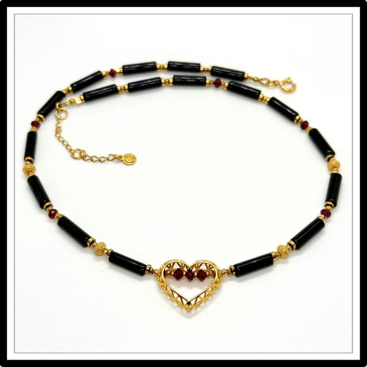 choker z onyksem i granatem choker z onyksem i granatem