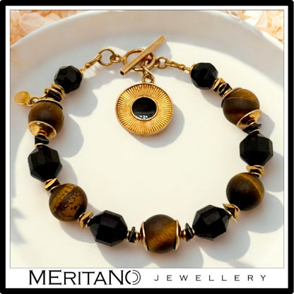 Bransoletka ochronna z turmalinem, tygrysim okiem i zawieszką