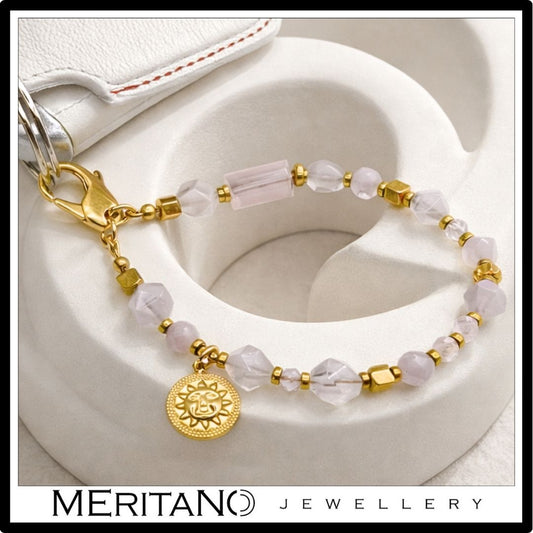 Elegancki brelok do kluczy damski kwarc różowy - widok z góry